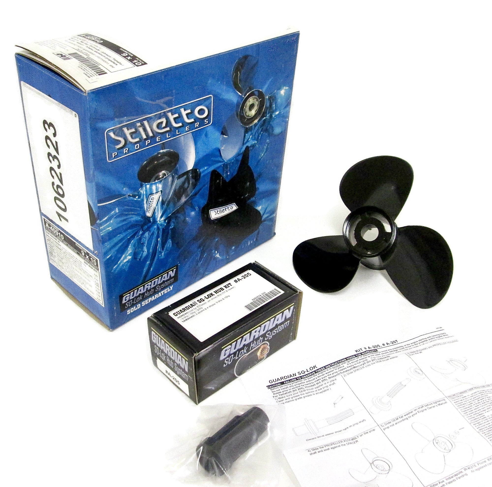 Stiletto A40910 Boat Propeller 9 x 10 Pitch 2.5 A Series PLUS Guardian